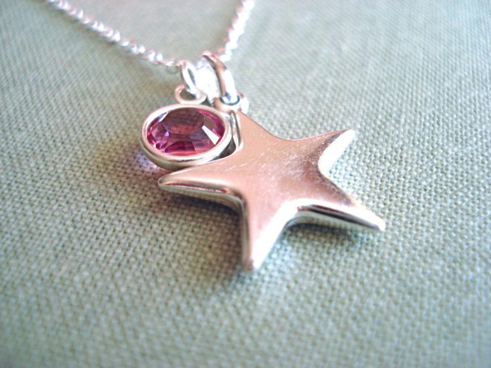 Opal October Birthstone. Customized Birthstone Lucky Star Necklace On Sterling Silver Chain.